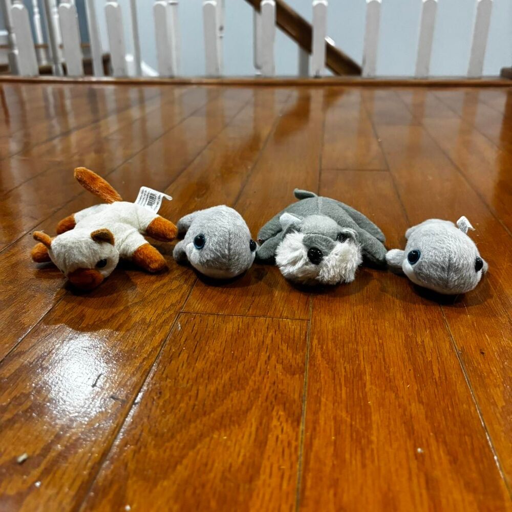 TY BEANIE BABIES Plush Lot of 4 Cat Walrus Shark Collectible Stuffed Toys